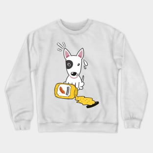 Cute Bull Terrier Spilled a jar of mustard sauce Crewneck Sweatshirt